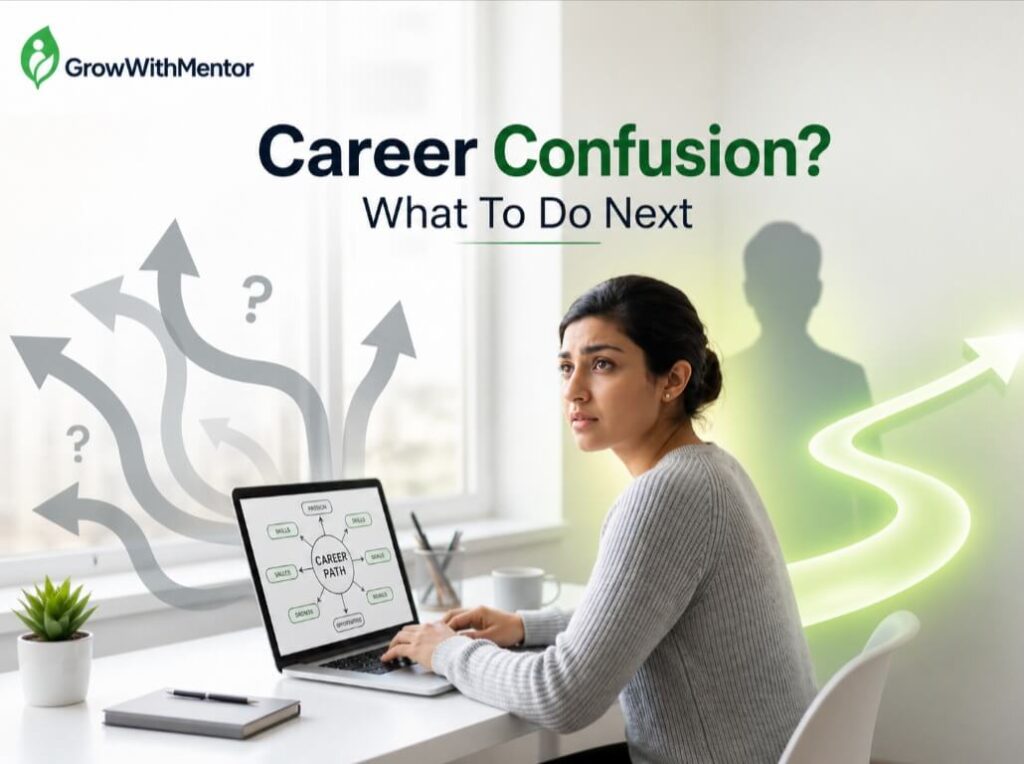 Career confusion what to do next guide for professionals in India showing decision paths and mentorship support